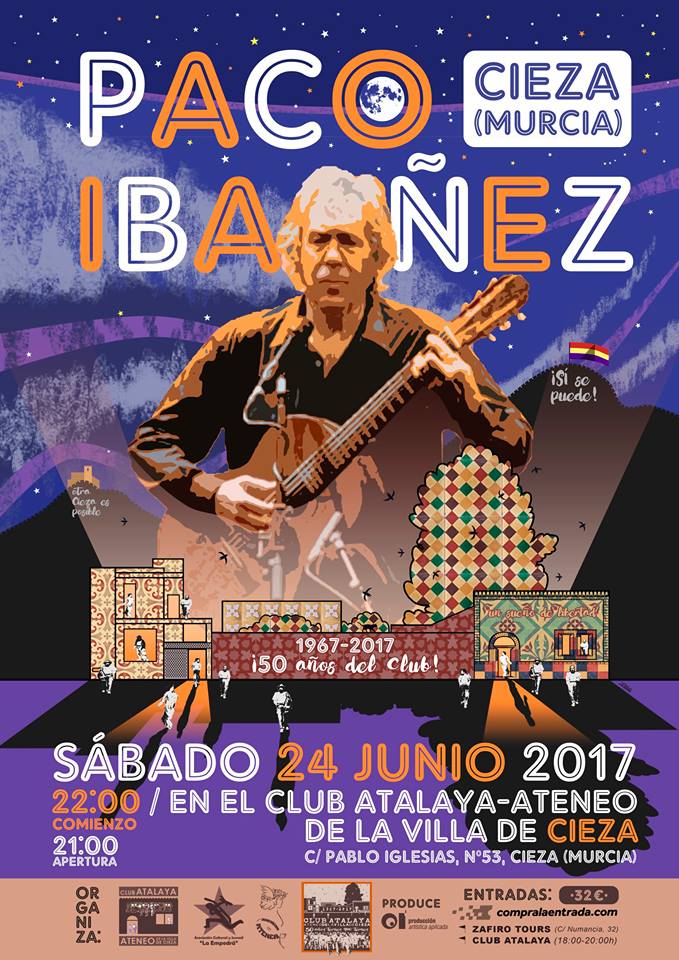 Imagen del Cartel del concierto de Paco Ibañez en la Sala Club Atalaya de Cieza.