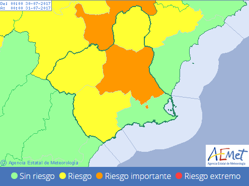 AEMET emite aviso naranja para este martes por temperaturas de hasta 40 grados en la Vega del Segura