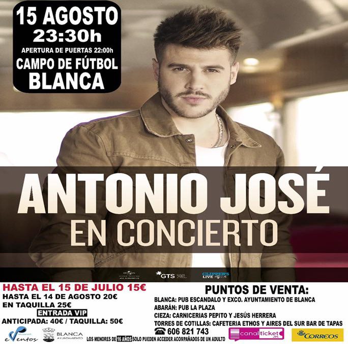 Imagen del cartel del concierto de Antonio José en Blanca Murcia.