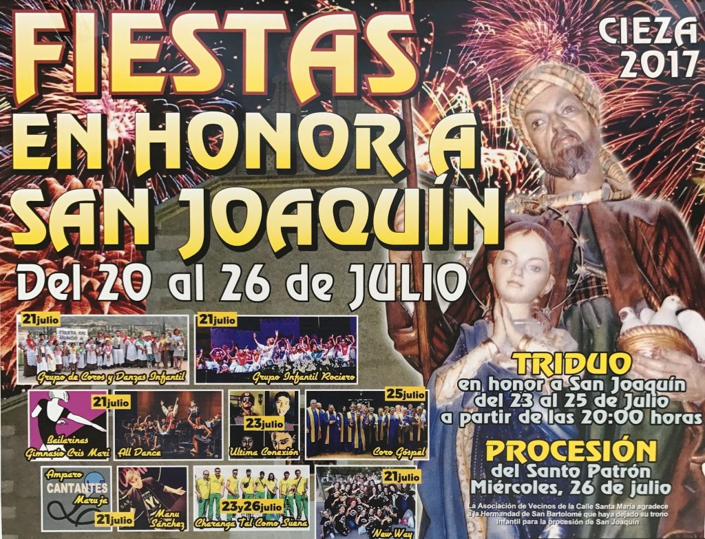 Foto del cartel de las fiestas de San Joaquín en Cieza con todas sus actividades y horarios.