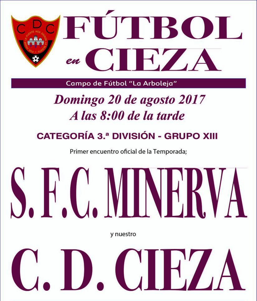 Cartel del pimer Partido de liga de fútbol entre el Cieza y el Minerva