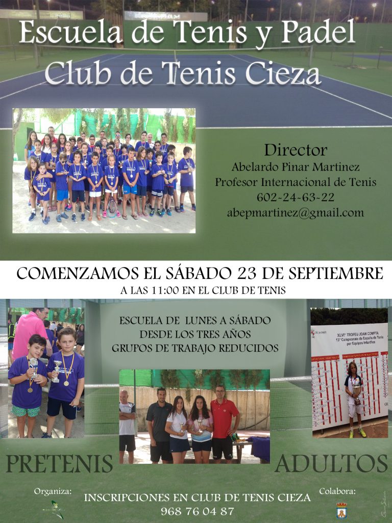Cartel del inicio de la Escuela en el Club de Tenis de Cieza.