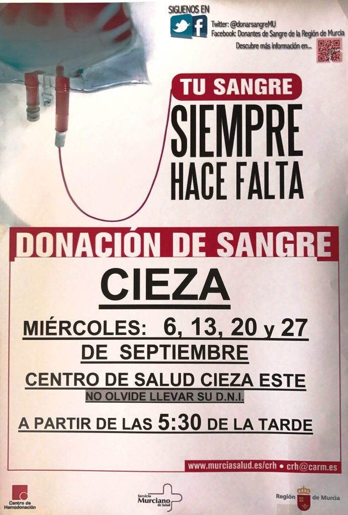 Imagen del Cartel de la jornada de donación extraordinaria de sangre en Cieza.