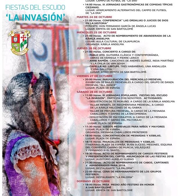 Foto del Cartel de la programación Medio Año Festero Cieza, Fiestas del Escudo La Invasión.