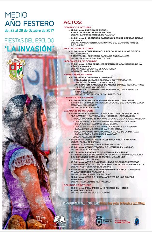 Foto del Cartel de la programación Medio Año Festero Cieza, Fiestas del Escudo La Invasión.