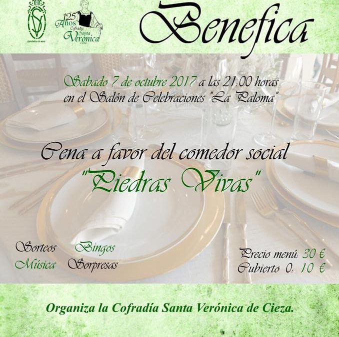 Cartel de la Cena Benéfica a beneficio del comedor social Piedras Vivas de Cieza.