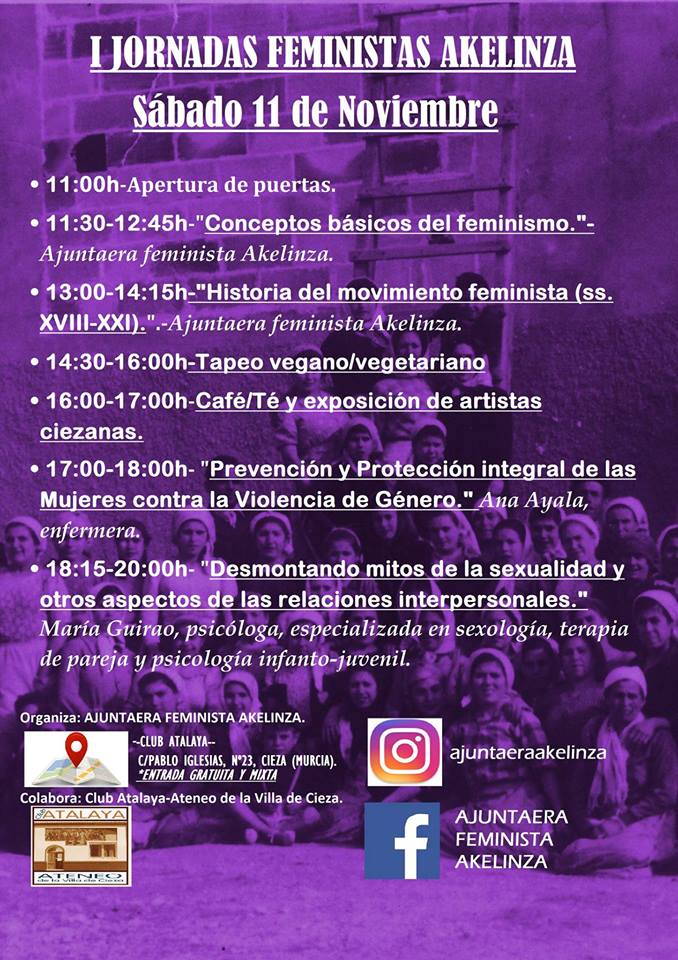 Imagen del cartel de la I Jornadas Feministas Akelinza en Cieza.