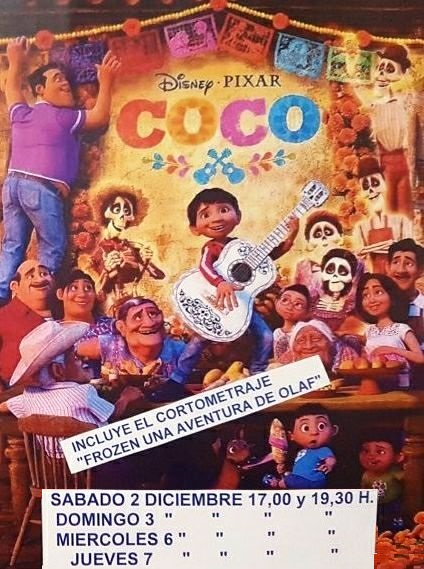 Imagen del Cartel de la sesión de cine en el Aurelio Guirao con la película Coco.