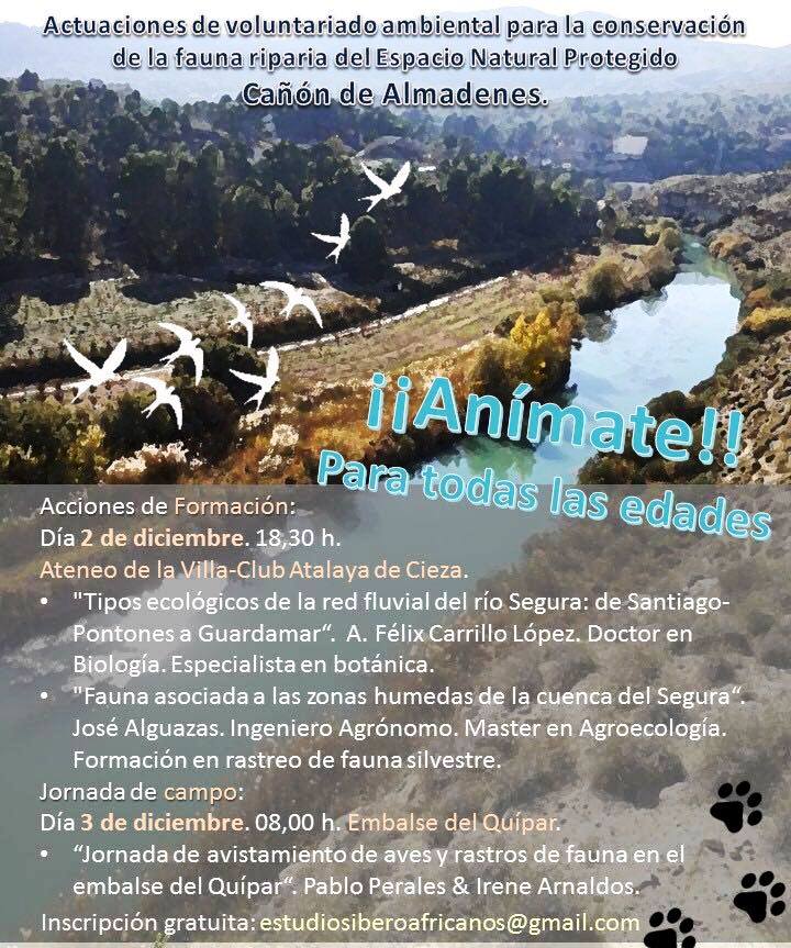 Foto del Cartel de las charlas y jornada de campo en el Cañón de Almadenes en Cieza.