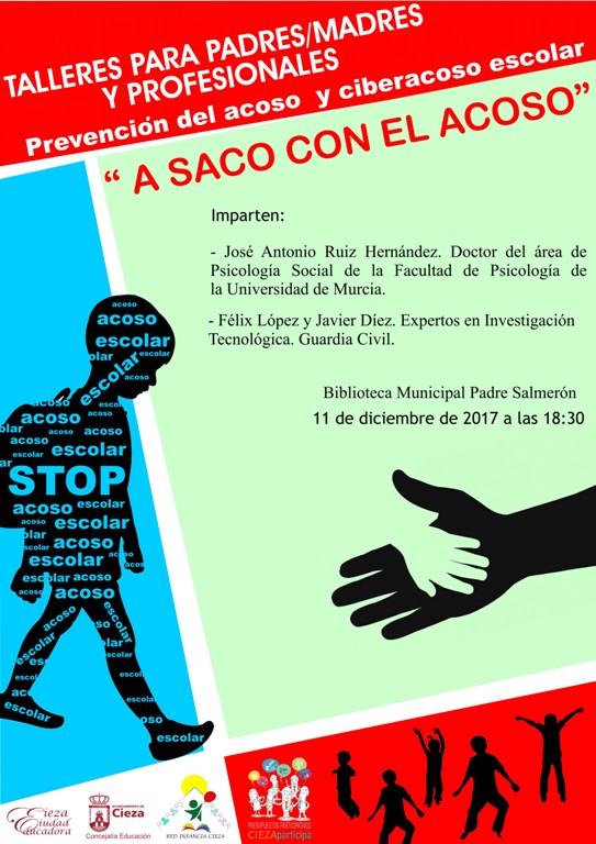 Cartel sobre el Taller sobre prevención del acoso y ciberacoso escolar en Cieza.