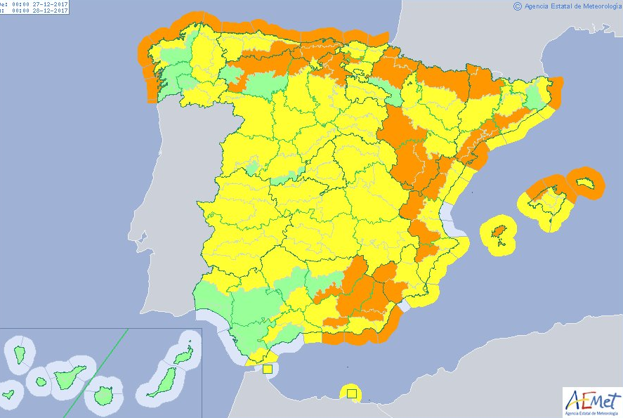 Imagen del Mapa de España avisos AEMET
