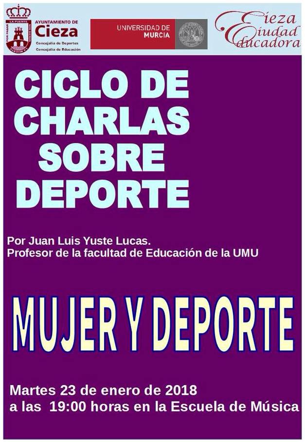Imagen del cartel de la Charla deportiva Mujer y Deporte por Juan Luís Yuste Lucas.