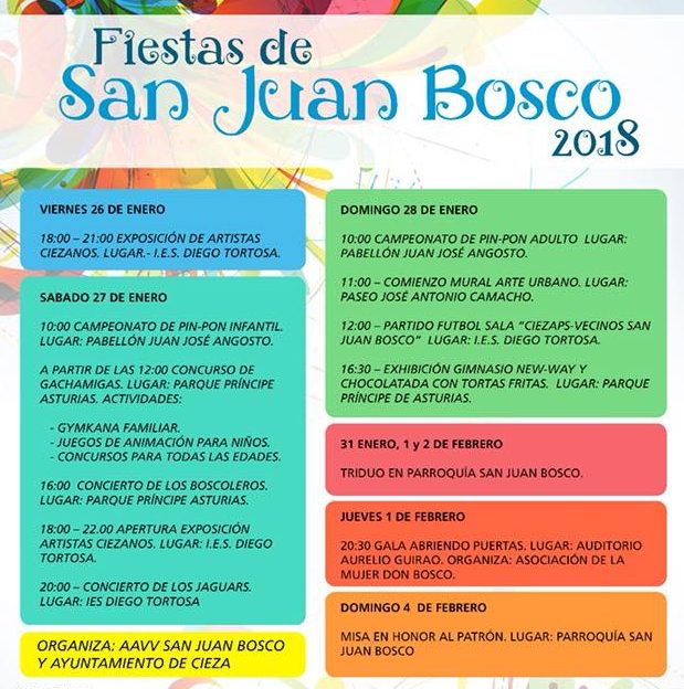 Cartel de la programación de las Fiestas de San Juan Bosco de Cieza.