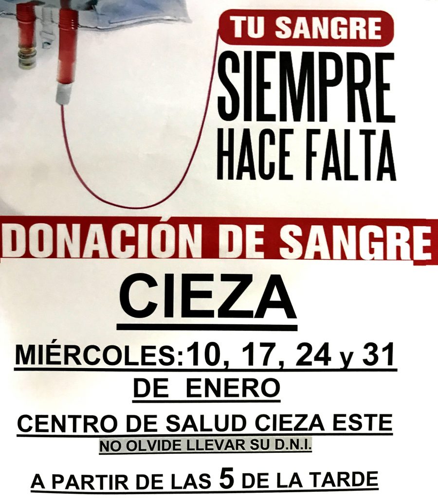 Foto del Cartel de la jornada de donación de sangre en Cieza.