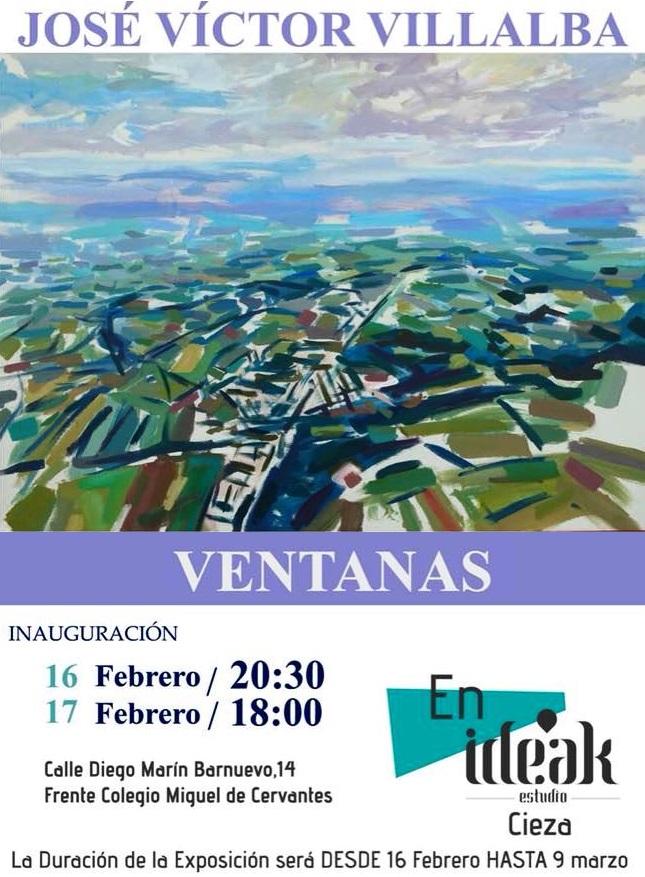Montaje del cartel de la exposición Ventanas del ciezano José Víctor Villalba en Ideak estudio.