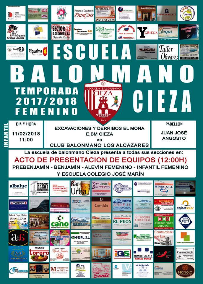 Imagen del Cartel del acto de presentación de las secciones del Club Escuela Balonmano de Cieza.