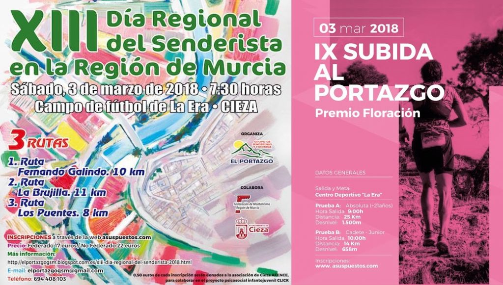 Cartel del Día Regional del Senderista en Cieza, y Subida al Portazgo 2018.