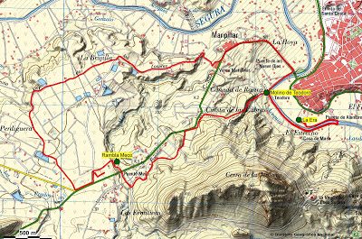 Imagen del mapa de la Ruta de la Floración por el paraje de la Brujilla, Ruta Fernando Galindo.