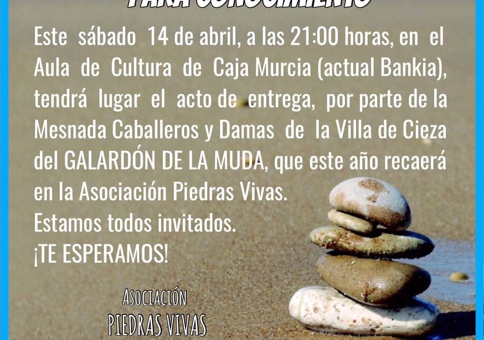 Imagen del cartel del Galardon de la Muda para Piedras Vivas de Cieza.
