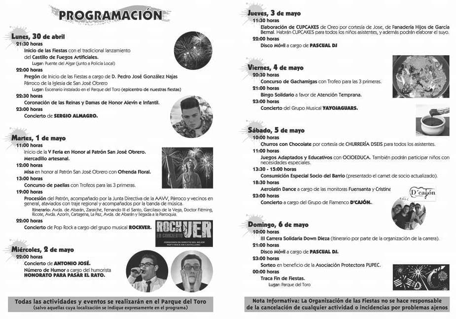 Programa de las Fiestas del Barrio San José Obrero de Cieza.