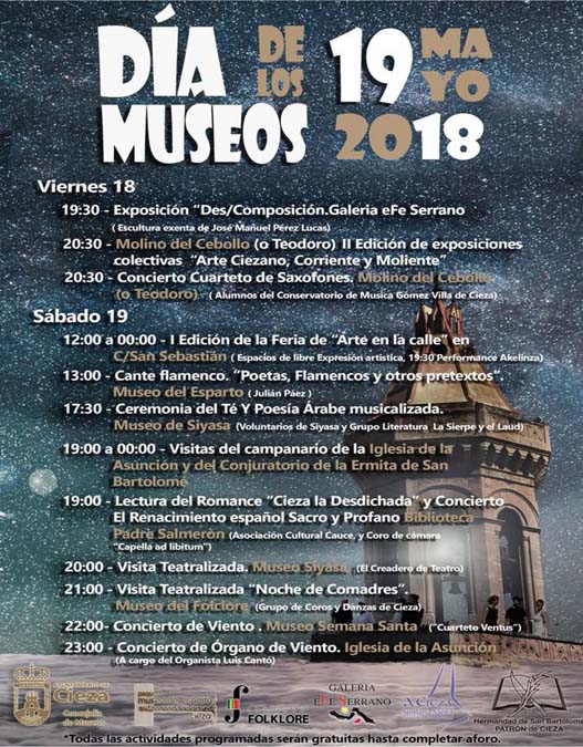 Programación en el Cartel del Día y Noche de los Museos 2018 en Cieza.