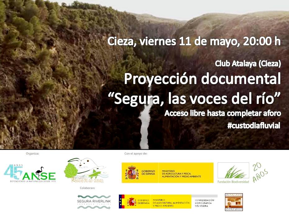 Cartel de la Proyección del documental 'Segura las voces del Río' en Cieza.