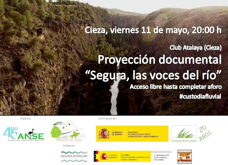 Cartel de la Proyección del documental 'Segura las voces del Río' en Cieza.