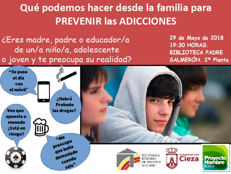 Imagen del Cartel de la charla para prevenir las adicciones en Cieza.