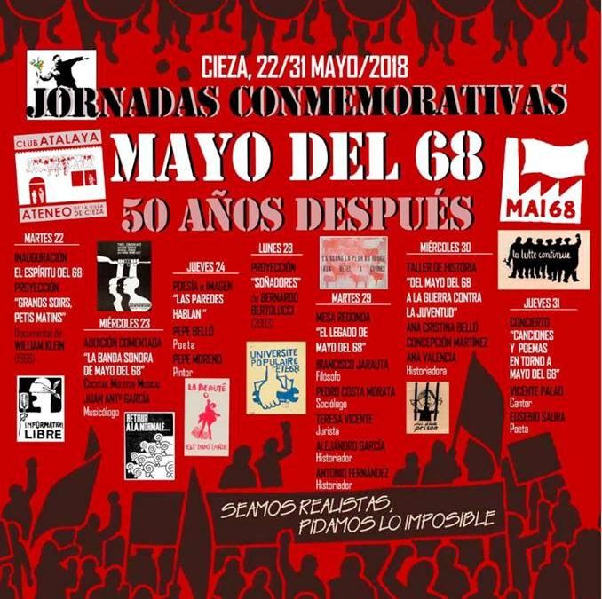 Montaje del cartel de las Jornadas Conmemorativas MAYO 68. Organiza Club Atalaya en Cieza.