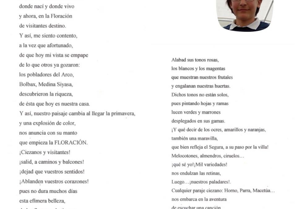 Imagen con el texto de la Poesía ganadora del I Concurso de Poesía de Infancia y Adolescencia de La Floración de Cieza.