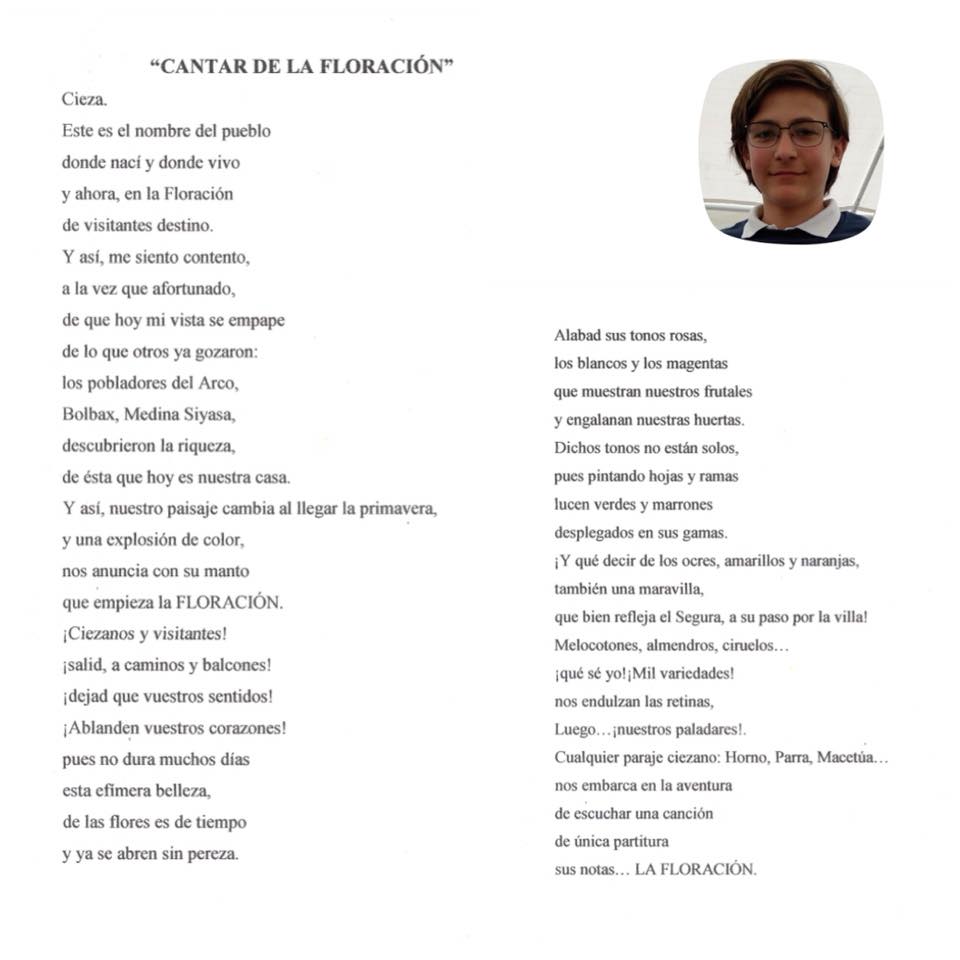Imagen con el texto de la Poesía ganadora del I Concurso de Poesía de Infancia y Adolescencia de La Floración de Cieza.