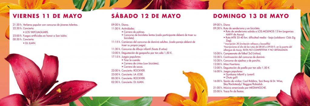 Flyer de las Fiestas de San Isidro en Ascoy de Cieza 2018.