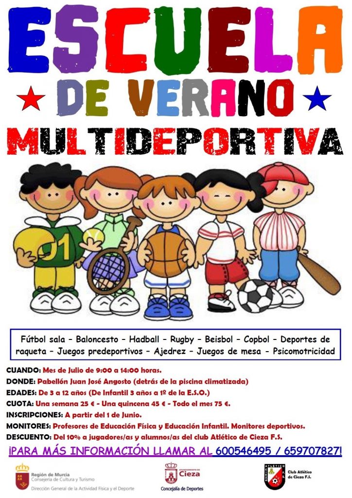 Cartel con la información de la Escuela de Verano Multideportiva del Club Atlético Cieza.