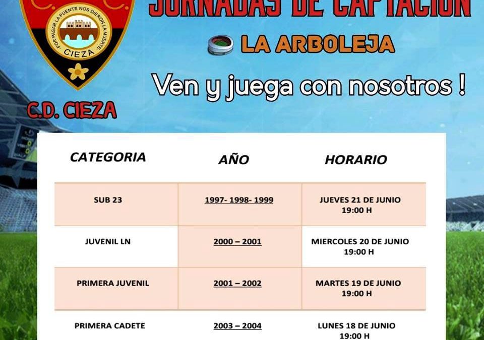 Imagen con la información de las Jornadas de captación del Club Deportivo Cieza.