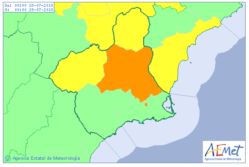 Aemet ha emitido para mañana 28 de julio aviso nivel naranja por aumento de temperaturas que pueden llegar hasta los 40º