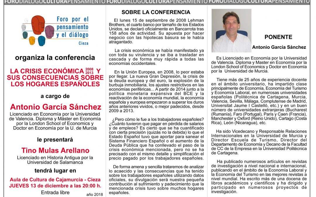 Conferencia: “La crisis económica y sus consecuencias sobre los hogares españoles”