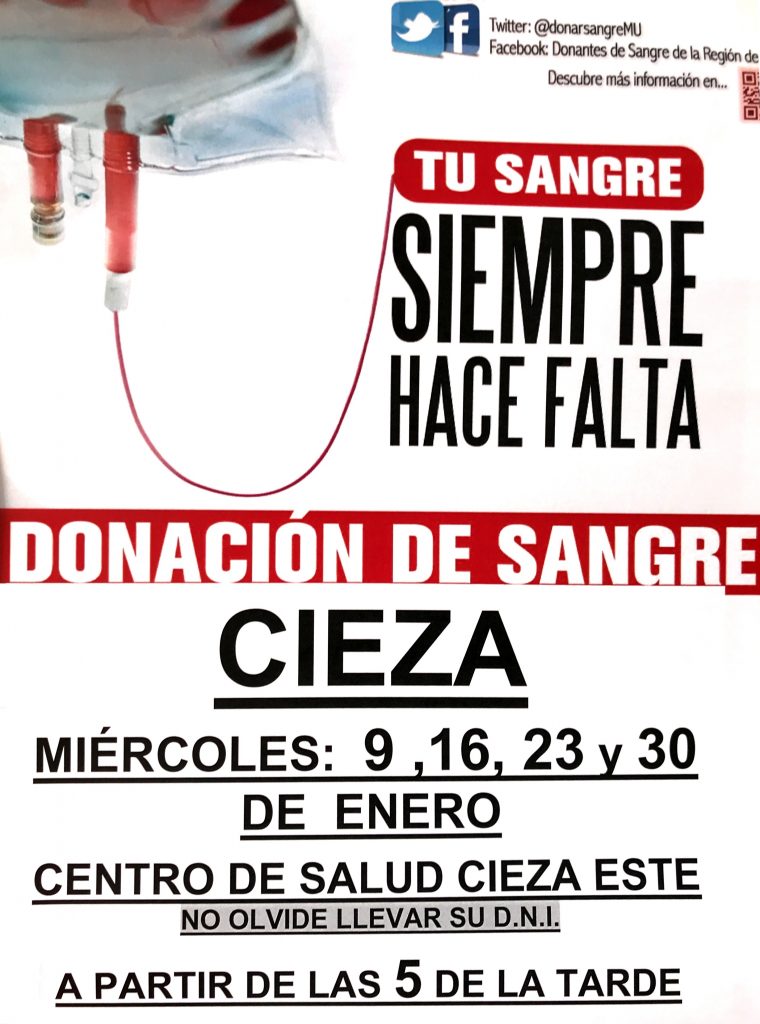 Cartel de la donación de sangre en Cieza.