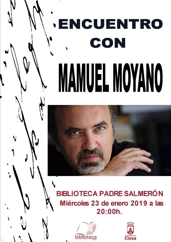 Foto del cartel del Encuentro Manuel Moyano en la Biblioteca de Cieza.