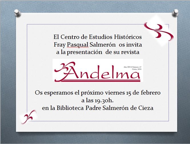 Cartel de la presentación de la revista Andelma en Cieza.