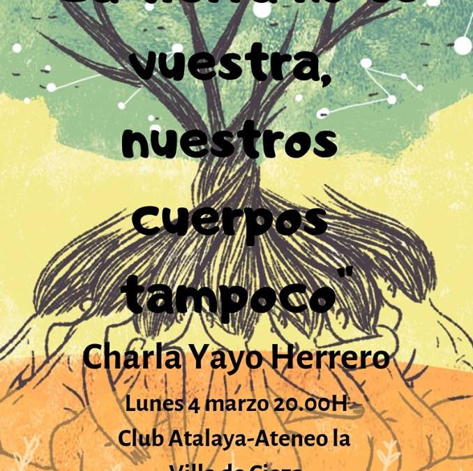 Cartel de la Charla de Yayo Herrero en el Club Atalaya de Cieza.
